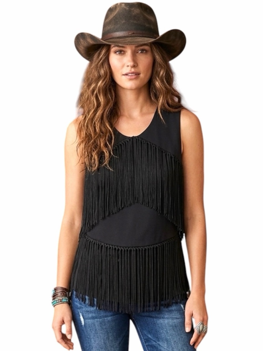 BCBGMaxAzria  “Kelsie” Black Sleeveless Fringe Tank Top size medium NWT